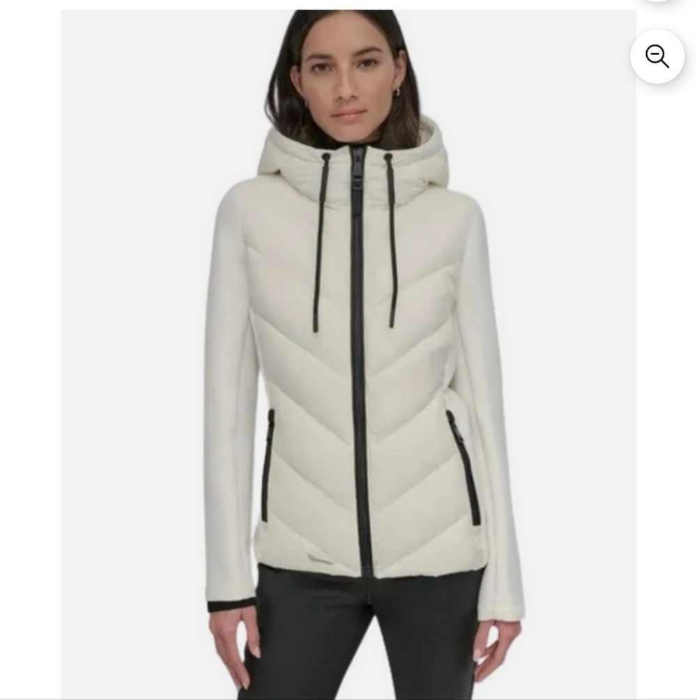 DKNY Women's White Hooded Jacket